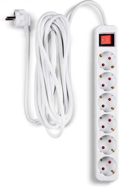 Fuj:tech 6-osainen jatkojohto, 5 m, valkoinen