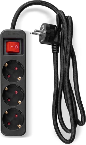 Fuj:tech 3-osainen jatkojohto, 1,5 m, punottu, musta