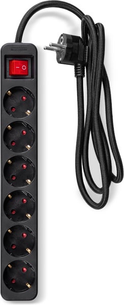 Fuj:tech 6-osainen jatkojohto, 1,5 m, punottu kaapeli, musta