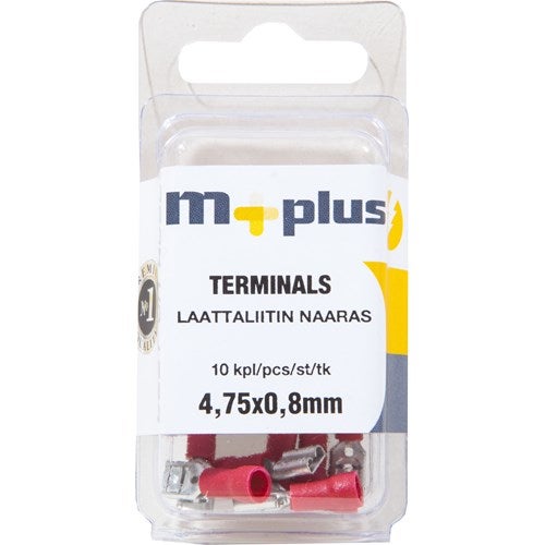 Laattaliitin 4,75x0,8mm naaras punainen 10 kpl